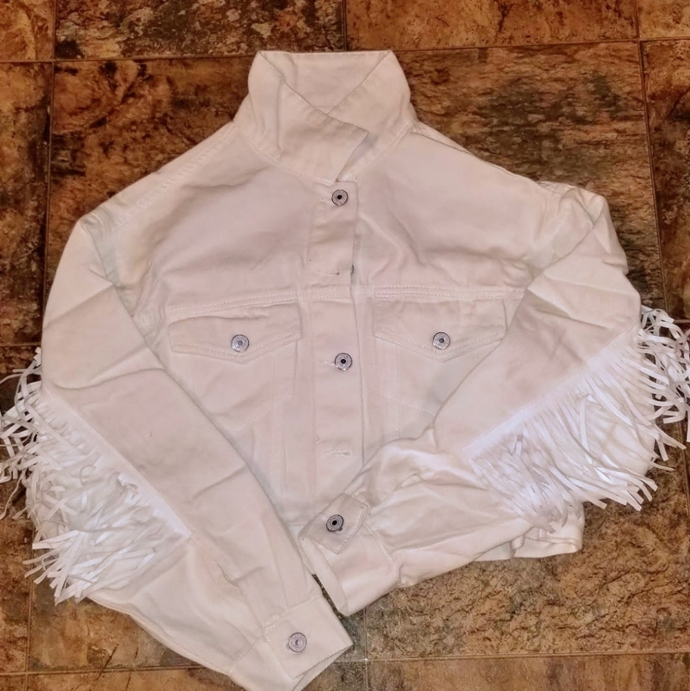 ■SOLD OUT■WHITE WASH FRINGE DETAIL DENIM JACKET - Picture 7 of 8